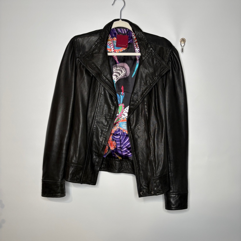 Ted Baker Black Leather Jacket Size 4 = US Size Large